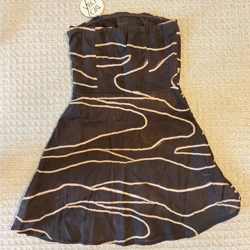 NWT VRG GRL Saint Malo Linen Earth Print Mini strapless dress AU size 4